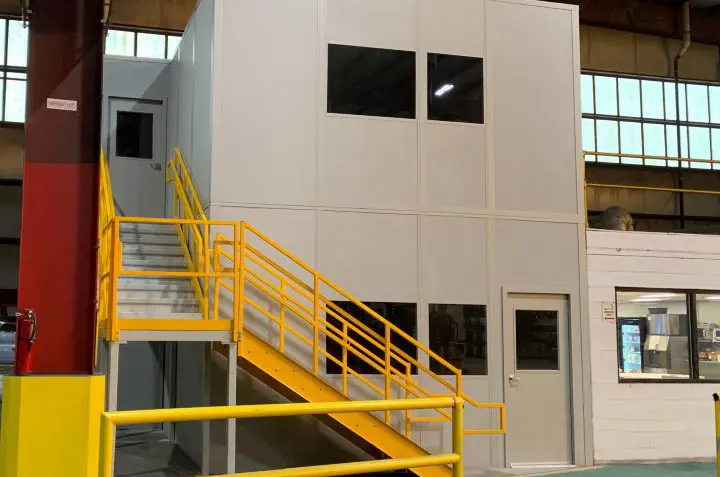 Professional modular office interior showing comfortable workspace with proper lighting and climate control