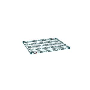 The Metro Super Erecta 3036NK3 Industrial Wire Shelf, measuring 30 x 36 and coated with Metroseal Green Epoxy, is a metal shelving unit ideal for storage or organization, elegantly contrasting with a plain white background.