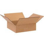 An open, empty MH-USA 10 x 10 x 3 flat corrugated box is displayed against a white background. The flaps are folded outward, highlighting its brown corrugated texture. It is sold in a convenient bundle of 25 for versatile packing needs.