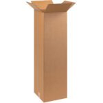 The MH-USA 10 x 10 x 30 Tall Corrugated Box is shown upright with flaps extended against a white background, ideal for storing or shipping items. Available in bundles of 25.