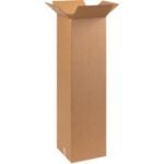 An MH-USA 10 x 10 x 38 Tall Corrugated Box stands open against a white background, revealing its brown interior. These boxes are perfect for various needs and come in bundles of 25.