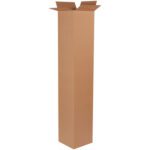 The MH-USA 10 x 10 x 72 Tall Corrugated Box stands upright, highlighting its sleek and narrow design, available in bundles of 15.