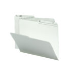 Two ivory Smead Reversible File Folders (#10348) are slightly overlapping, with the front folder open and the back partially visible. The 1/2-cut right printed tabs offer ample labeling space against a plain white background.