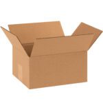 The MH-USA 10 x 8 x 5 corrugated box, part of a 25-piece bundle, sits open with flaps spread on a white background. Made from sturdy brown cardboard, it embodies the typical shipping or storage container.