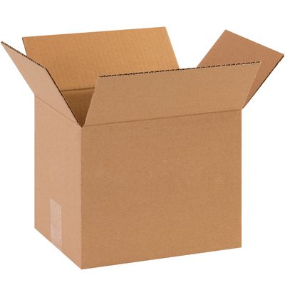 1088.jpg An MH-USA 10 x 8 x 8 corrugated box from a 25-bundle is open with slightly raised flaps against a white background, showcasing its simple brown texture.