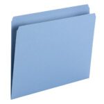 A Smead File Folder in blue, letter-size and with a straight cut, stands upright against a white background. The folder is plain without markings or labels.