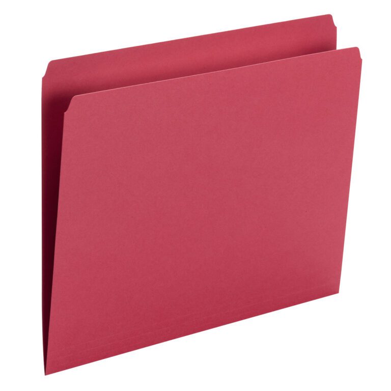 10943_01.jpg A Smead File Folder, Straight Cut, Letter Size, Red (10943), stands upright against a white backdrop. Its smooth, unmarked surface exudes simplicity and elegance, perfect for efficient document organization. Part of the 100 per Box collection, it ensures style with practicality.