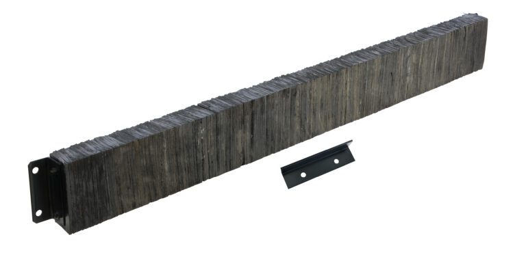1096-4.5_A.jpg A wooden bristle brush with metal parts and an extra metal bracket with holes lies against a white backdrop, inspired by the Vestil Laminated Dock Bumper 10 X 96 X 4.5 In design.