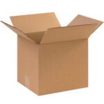 The MH-USA 10 x 9 x 9 Corrugated Boxes (25/Bundle) sit with open flaps, revealing spacious interiors against a white backdrop. Slightly angled to the left, these boxes showcase their durable construction, ideal for packaging needs.