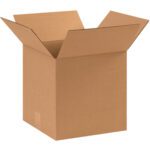 The MH-USA 11 x 11 x 11 Corrugated Boxes, available in bundles of 25, sit open with flaps extended against a white backdrop, showcasing their sturdiness and versatility for packing and shipping needs.