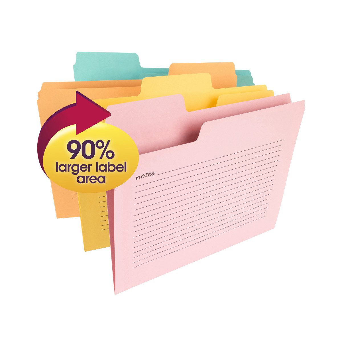SuperTab? Notes File Folder, Oversized 1/3-Cut Tabs, Letter Size, Assorted Colors, 12 per Pack