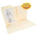 A Smead 3-in-1 SuperTab Section Folder in beige manila features three pockets, Lockit technology, and an oversized 1/3-cut tab. It is available in letter size and comes conveniently packed with 12 folders per pack (11904).