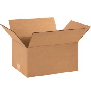 An open MH-USA 11 x 9 x 6 corrugated box with outward flaps is displayed on a white background, showcasing its texture and rich brown color. The empty box comes bundled in sets of 25 as MH-USA 11 x 9 x 6 Corrugated Boxes (25/Bundle).