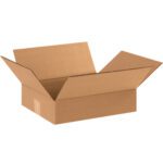 The MH-USA 12 x 10 x 3 Flat Corrugated Boxes (25/Bundle) sit with flaps extended on a white background, empty and primed for versatile use.