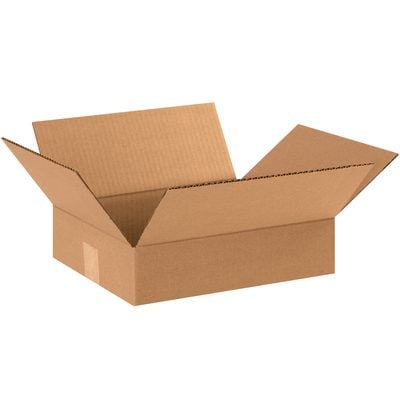 12103.jpg The MH-USA 12 x 10 x 3 Flat Corrugated Boxes (25/Bundle) sit with flaps extended on a white background, empty and primed for versatile use.