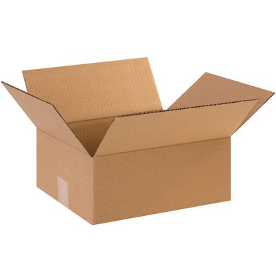12105.jpg An open, empty MH-USA 12 x 10 x 5 flat corrugated box with flaps extended outward on a white background. This medium-sized box features the typical brown, textured exterior of corrugated material and meets your shipping needs. Available in bundles of 25.
