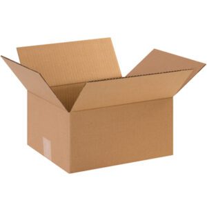 An open MH-USA 12 x 10 x 6 corrugated box, with all flaps spread outward against a white background, showcases its simple textured design, ideal for efficient packing. Sold in bundles of 25.