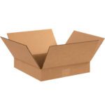 An open MH-USA 12 x 12 x 2 flat corrugated box with folded flaps, displayed on a white background.