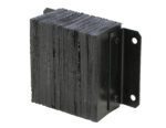 The Vestil Laminated Dock Bumper 12 X 14 X 6 in has a black textured rubber surface with sturdy layers and two-hole metal bracket mounting, built for tough environments.
