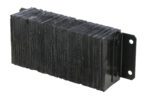 The Vestil Laminated Dock Bumper 12 x 24 x 4.5 in is a black rubber rectangle with a textured surface, a metal bracket on one end, and two mounting holes.