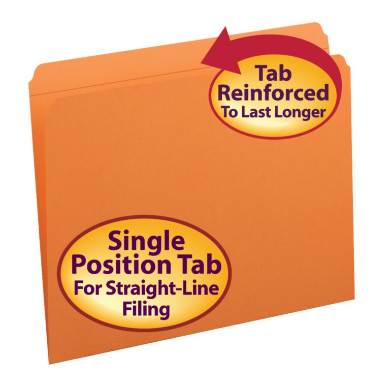 The Smead File Folder features a reinforced straight-cut tab for durability, includes text labels for easy identification, and offers a single position tab for efficient filing. It comes in letter size and is conveniently packed 100 per box (12510).