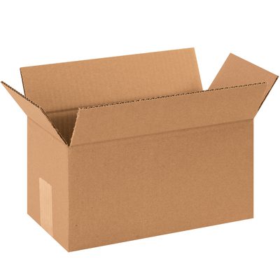 1266.jpg An MH-USA 12 x 6 x 6 long corrugated box from a bundle of 25 rests open on a plain white background, its flaps partially raised. Its in good condition, showing no markings or labels.