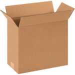 An empty open MH-USA 12 x 6 x 8 corrugated box with flaps extended sits against a plain white background, highlighting its sturdy design.
