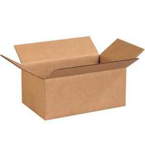 A plain MH-USA 12 x 7 x 5 corrugated box with partially extended flaps on a white background, showcasing its durable brown material.