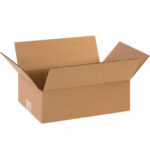 The MH-USA 12 x 8 x 4 Flat Corrugated Box, part of a bundle of 25, rests with its flaps slightly angled outward against a plain white background, highlighting its practicality and simplicity.