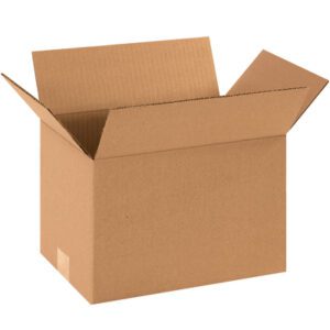 A partially open MH-USA 12 x 8 x 8 corrugated box, showing its texture and casting a slight shadow against a white background, is available in bundles of 25.