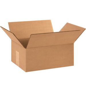 The MH-USA 12 x 9 x 5 Corrugated Boxes (25/Bundle) stand upright against a white backdrop, with open brown flaps ready to securely hold and protect your items.