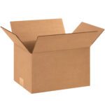 An open MH-USA 12 x 9 x 7 corrugated box with flaps extended sits on a white background. The brown, slightly textured surface of the empty box highlights its quality and good condition, as provided in bundles of 25.