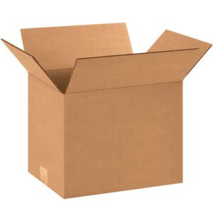 The MH-USA 12 1/4 x 9 1/4 x 9 Corrugated Box, open with flaps extended on a white background, showcases its durable, simple brown design ideal for varied packaging needs. Available in bundles of 25.