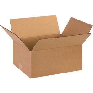 An MH-USA 13 x 10 x 6 corrugated box from a bundle of 25 is shown with flaps extended outward against a white background.