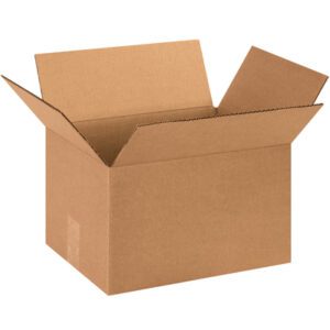 The MH-USA 13 x 10 x 8 corrugated box, flaps open, is empty against a plain white background. Its part of a bundle of 25, perfect for your packaging needs.