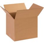 A plain brown MH-USA 13 x 11 x 11 corrugated box with partially extended flaps sits open on a white background, highlighting its square shape and simple design—ideal for purchasing in bundles of 25.