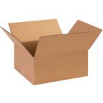 A large MH-USA 13 x 11 x 6 corrugated box is open on a white background with flaps fully extended, revealing its empty, robust interior suitable for packing or shipping items. Available in bundles of 25, these boxes are designed to meet your shipping needs with ease.