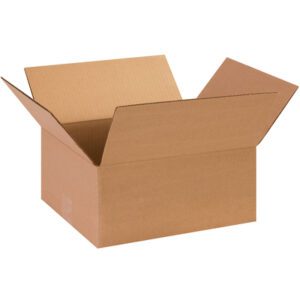 A large MH-USA 13 x 11 x 6 corrugated box is open on a white background with flaps fully extended, revealing its empty, robust interior suitable for packing or shipping items. Available in bundles of 25, these boxes are designed to meet your shipping needs with ease.