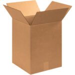 An upright, open-flap brown cardboard box showcases the durability of MH-USA 13 x 13 x 17 Corrugated Boxes (25/Bundle). Its textured surface and sturdy design make it perfect for shipping and storage.