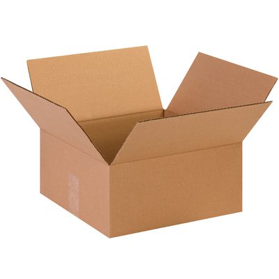 13136.jpg An open brown MH-USA 13 x 13 x 6 Flat Corrugated Box from a bundle of 25, with its flaps extended outward, sits empty against a plain white background.