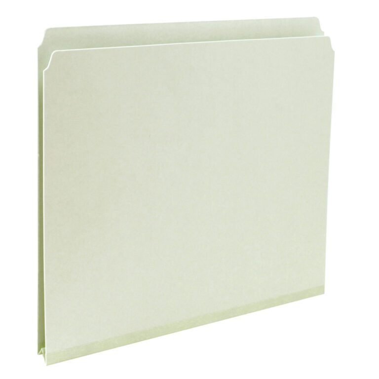 13200_C1.jpg The Smead Pressboard File Folder, letter size, with a straight-cut tab and 1 expansion in gray/green, stands upright. It features a plain design perfect for organizing documents.