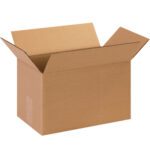 A new MH-USA 13 x 8 x 6 corrugated box with extended flaps, made from brown material, is set against a white background. It comes from a convenient 25-box bundle.
