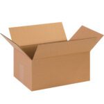An open, empty MH-USA 13 x 9 x 6 Corrugated Box from a 25/Bundle set, with flaps extended, sits against a pristine white background.