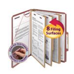 The Smead Pressboard Classification File Folder features SafeSHIELD Fasteners for finger safety, 8 filing surfaces with 3 dividers, a 3 expansion, and is perfect for letter-size documents. Available in red, each box contains 10 folders (14092).