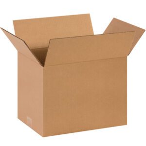 A sturdy, open MH-USA 14 x 10 x 10 corrugated box with outward flaps sits against a white background. Available in bundles of 25, this brown cardboard box is perfect for shipping or storage needs.