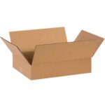 An MH-USA 14 x 10 x 3 flat corrugated box, with flaps partially folded outward, is displayed on a white background.