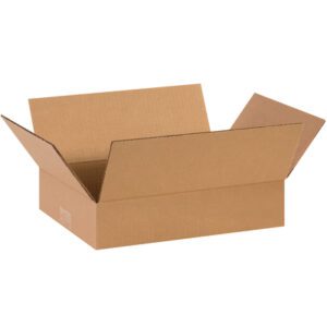 An MH-USA 14 x 10 x 3 flat corrugated box, with flaps partially folded outward, is displayed on a white background.