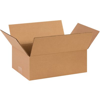 14105.jpg An open MH-USA 14 x 10 x 5 Flat Corrugated Box from a bundle of 25 rests on a white background, its flaps elegantly folded outward.