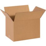 An open MH-USA 14 x 10 x 9 corrugated box with unfolded flaps is shown against a white background. Its standard brown color makes it perfect for shipping or storage. Sold in bundles of 25.