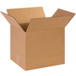 An open MH-USA 14 x 12 x 12 corrugated cardboard box on a white background, featuring two vertical and two horizontal flaps that reveal its empty interior. Perfect for diverse uses, these sturdy boxes are sold in bundles of 25, ensuring youre always prepared for packing tasks.